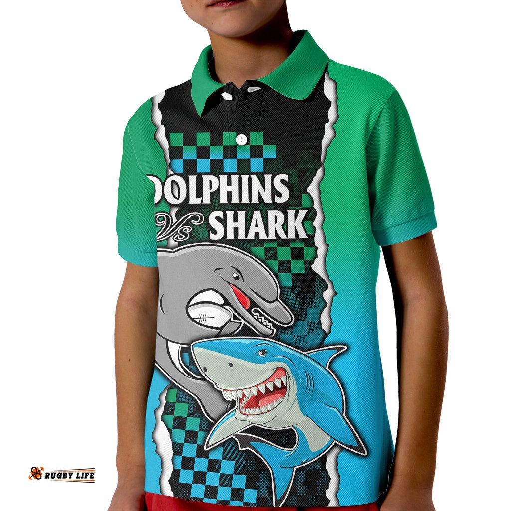 Custom NRL Combine Rabbitohs and Shark Kid Polo Shirt Sporty Style