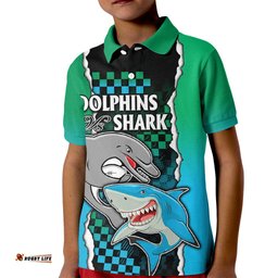 Custom NRL Combine Rabbitohs and Shark Kid Polo Shirt Sporty Style