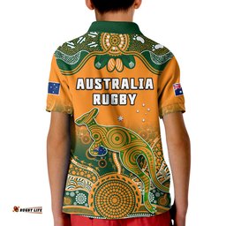 Australia Rugby Polo Shirt KID Wallabies Kangaroo Orange Aboriginal