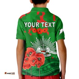 Custom Personalised Rabbitohs Anzac Day Polo Shirt KID South Sydney Camouflage Mix Aboriginal