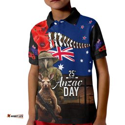 New Zealand and Australia ANZAC Day Kid Polo Shirt National Flag mix Kiwi Bird and Kangaroo Soldier Style