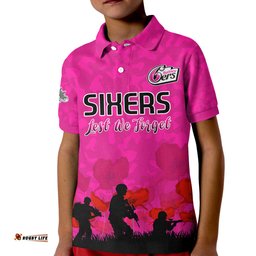 Custom Text and Number Sydney Sixers Cricket Polo Shirt KID Anzac Day Camouflage Poppy Lest We Forget