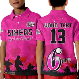 Custom Text and Number Sydney Sixers Cricket Polo Shirt KID Anzac Day Camouflage Poppy Lest We Forget