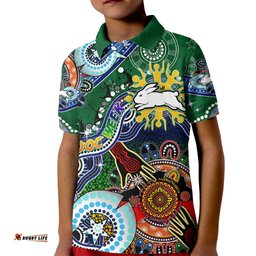 Personalised Rabbitohs NAIDOC Week 2024 Kid Polo Shirt Australia Aboriginal Dot Painting