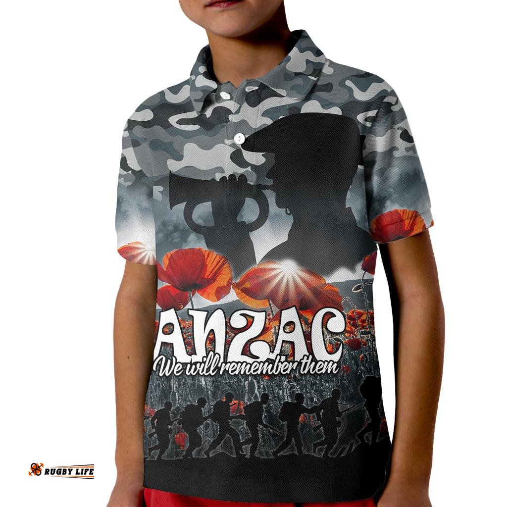 Anzac Day Kid Polo Shirt Soldier Poppy Vibe