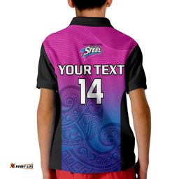 Custom Text And Number Aotearoa Netball Polo Shirt KID Southern SteelANZ Premiership