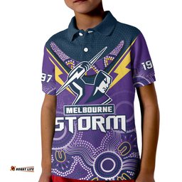 Melbourne Storm Rugby Polo Shirt KID Indigenous Boomerang Gradient Style