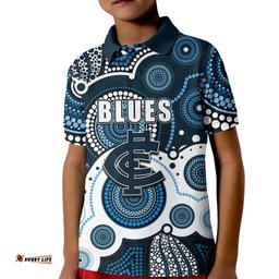 Custom Personalised And Number Blues AFL Kid Polo Shirt Aboriginal Patterns