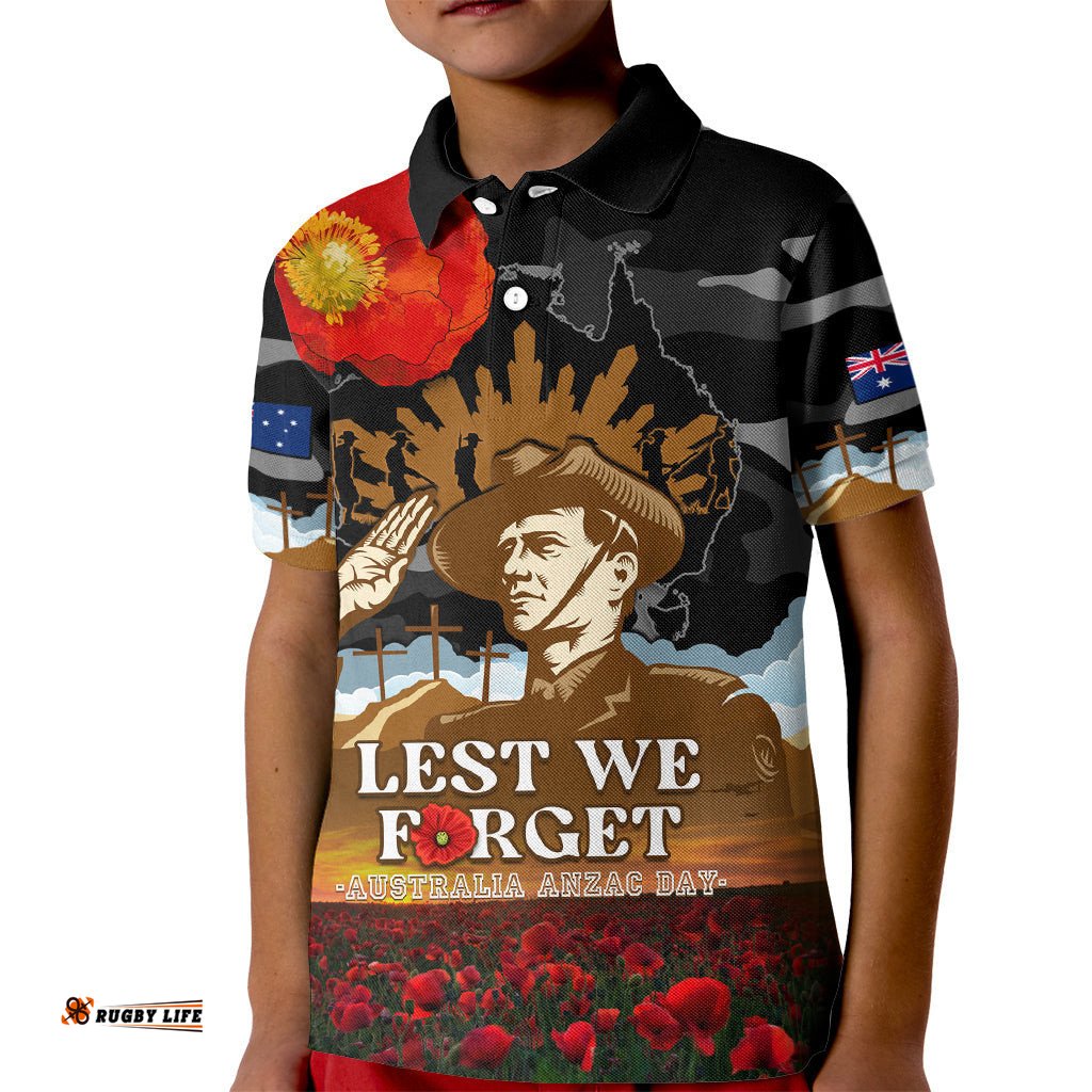 Australia ANZAC Day Kid Polo Shirt Lest We Forget Australian Army Corps