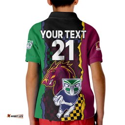 Custom Text And Number NRL Combine Warriors and Broncos Kid Polo Shirt Sporty Style