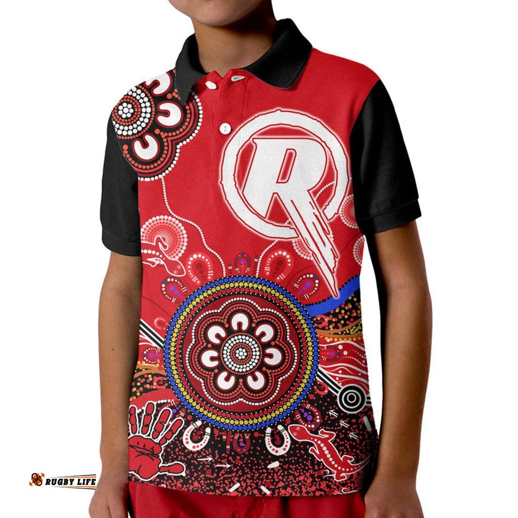 Custom Personalised Melbourne Renegades Kid Polo Shirt Cricket Indigenous Aboriginal Lizard Version