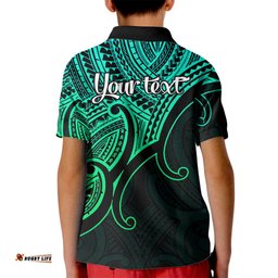 Custom Aotearoa Maori Koru Kid Polo Shirt Polynesian Pacific Tribal - Green