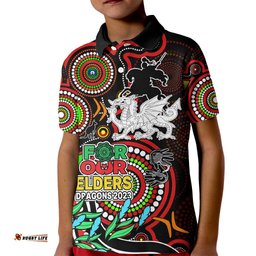Custom Dragons Rugby Aboriginal Art Kid Polo Shirt NAIDOC Indigenous Tribal