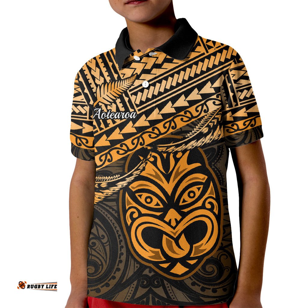 Matariki New Zealand Kid Polo Shirt Maori New Year Tiki Gold Version