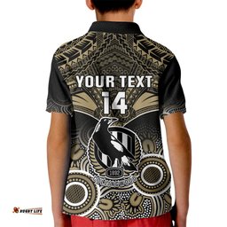 Personalised Collingwood Football Kid Polo Shirt Go Magpies Aboriginal Mix Polynesian Pattern