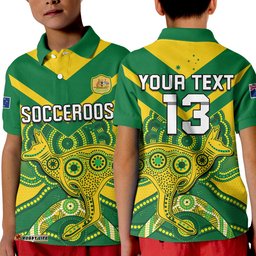 Custom Text and Number Australia Soccer Polo Shirt KID Champions Aboriginal Kangaroos World Cup Football Socceroos
