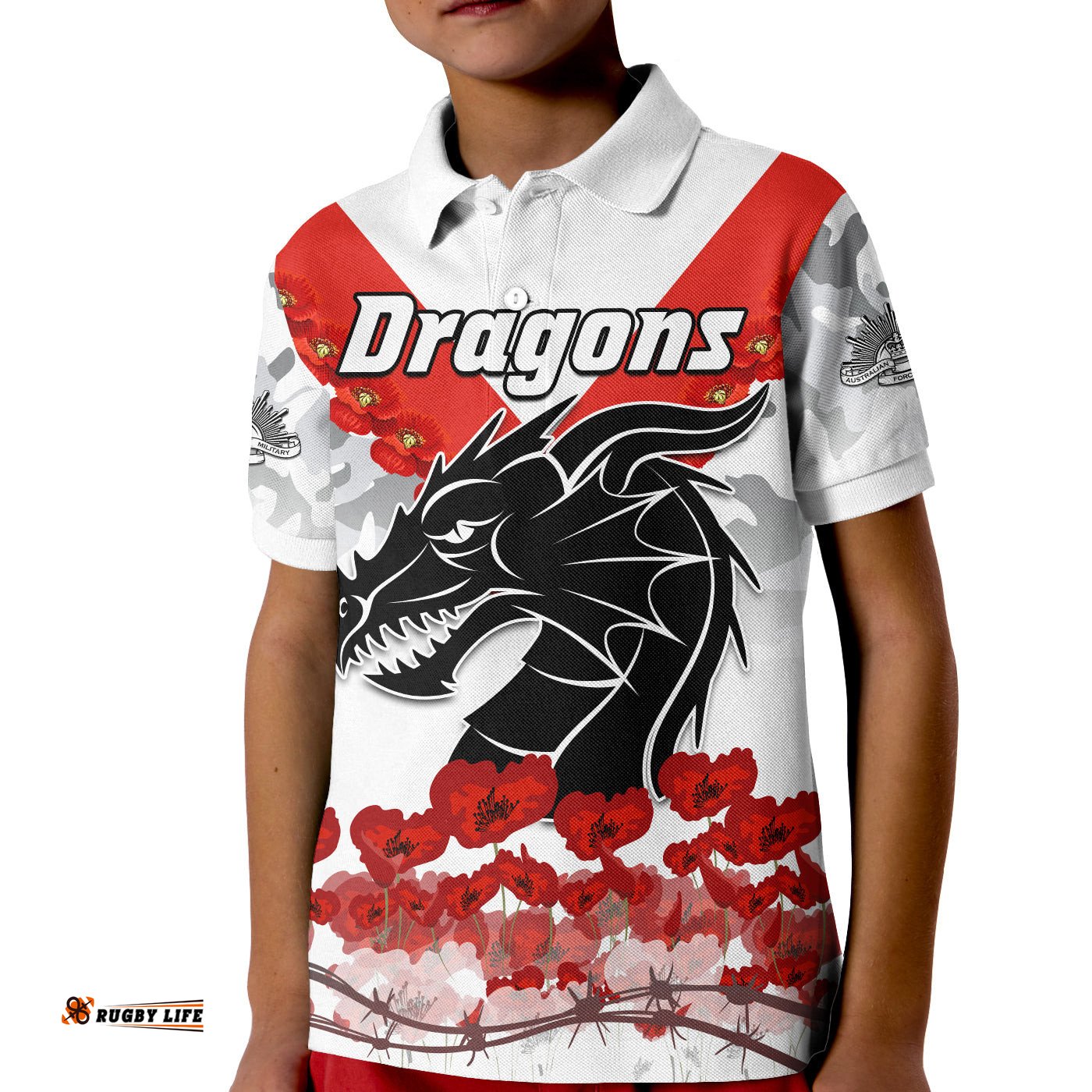 Dragons AnzacPolo Shirt KID We Will Remember Them