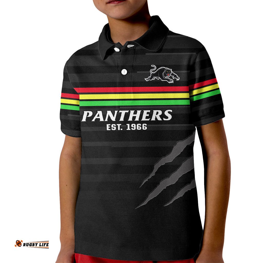 Custom Text And Number Penrith Panthers RugbyKid Polo Shirt The Riff Est 1966 Black Sporty
