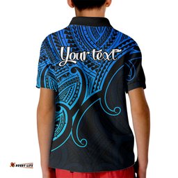 Custom Aotearoa Maori Koru Kid Polo Shirt Polynesian Pacific Tribal - Blue