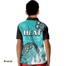 Brisbane Heat Kid Polo Shirt Cricket Indigenous Aboriginal Lizard Version