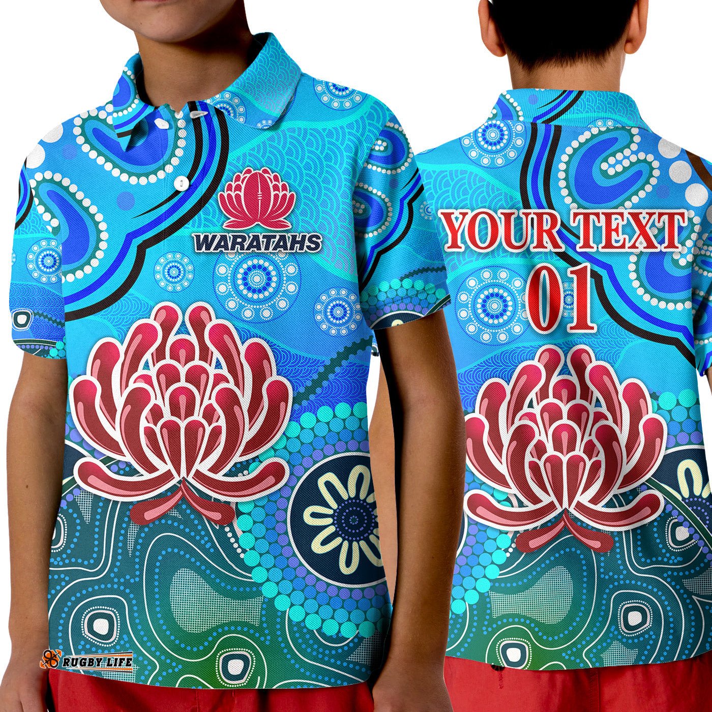 Custom Personalised New South Wales Waratahs Aboriginal Polo Shirt KID Indigenous Wave Vibes