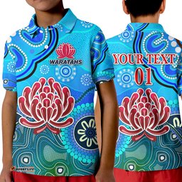 Custom Personalised New South Wales Waratahs Aboriginal Polo Shirt KID Indigenous Wave Vibes