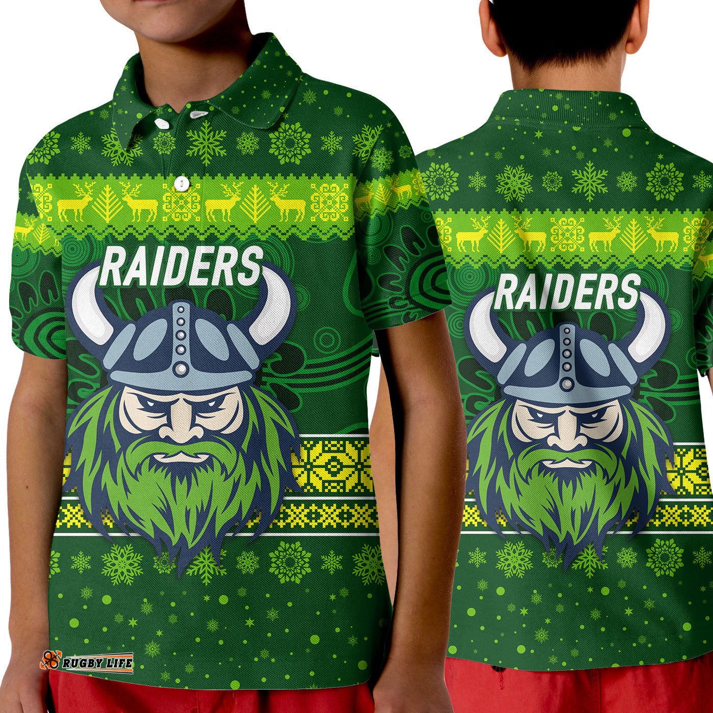 Canberra Raiders Polo Shirt KID Christmas Simple Style - Dark Green