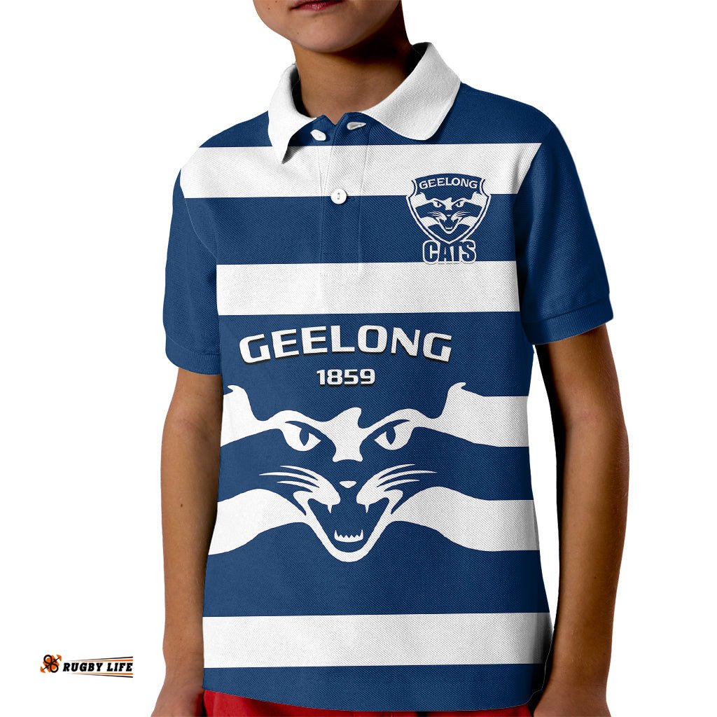 Geelong FootballKid Polo Shirt Go Cats Navy Blue Sporty Style