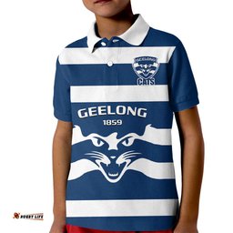 Geelong FootballKid Polo Shirt Go Cats Navy Blue Sporty Style