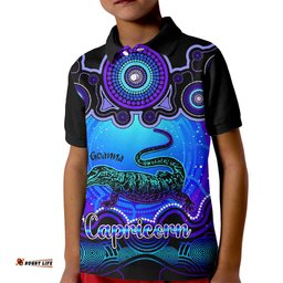 Personalised Australia Capricorn Goanna Zodiac Kid Polo Shirt Auz Astrology Aboriginal - Blue