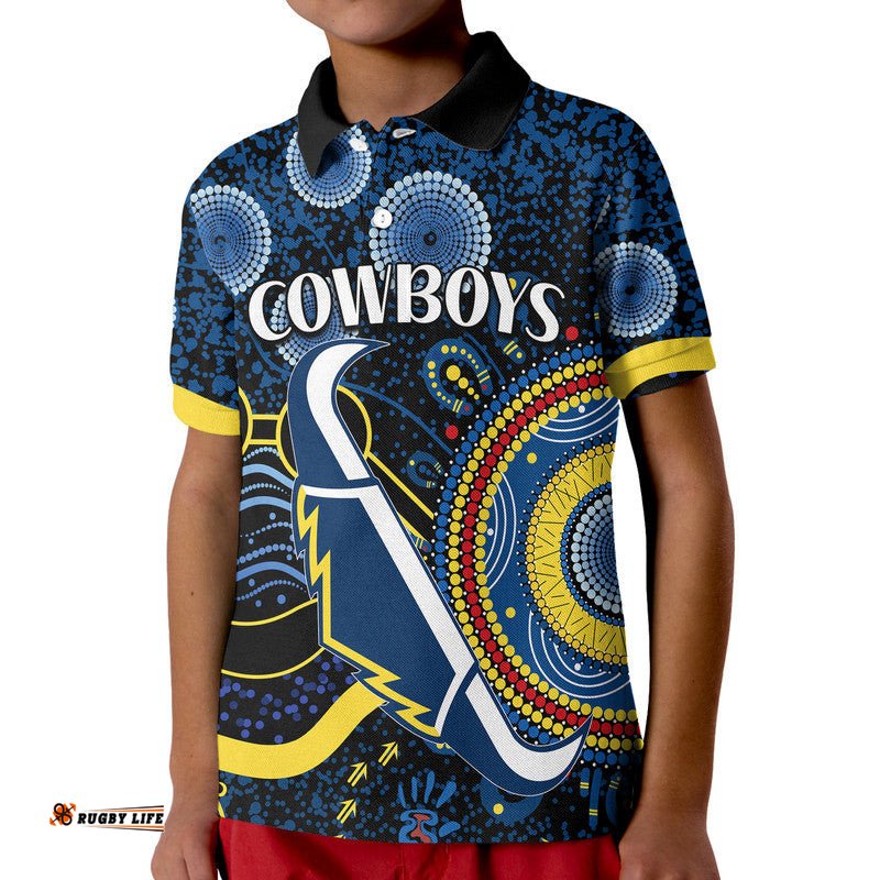 Custom Personalised Cowboys Rugby Kid Polo Shirt Aboriginal Dots Version