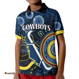 Custom Personalised Cowboys Rugby Kid Polo Shirt Aboriginal Dots Version