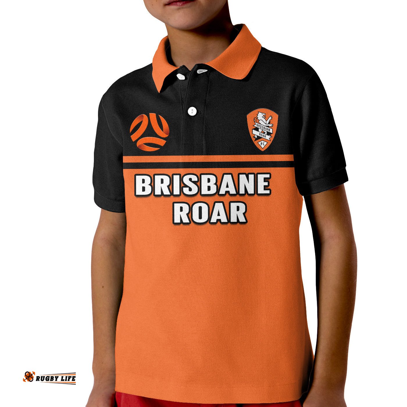Custom Text And Number Brisbane Roar Football Polo Shirt KID Go Lions Simple Style