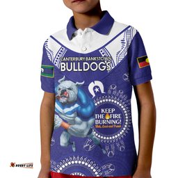 Custom NRL Bulldogs NAIDOC Week Kid Polo Shirt Keep The Fire Burning Indigenous Art