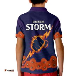 ANZACMelbourne Storm Rugby Kid Polo Shirt Poppy Flowers Sporty Style