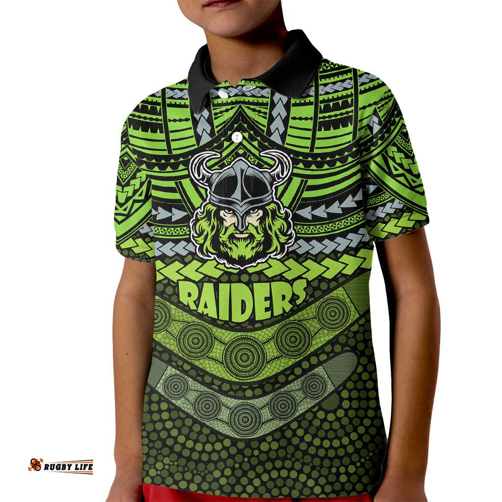 Raiders Rugby Kid Polo Shirt Polynesian and Aboriginal Special Version