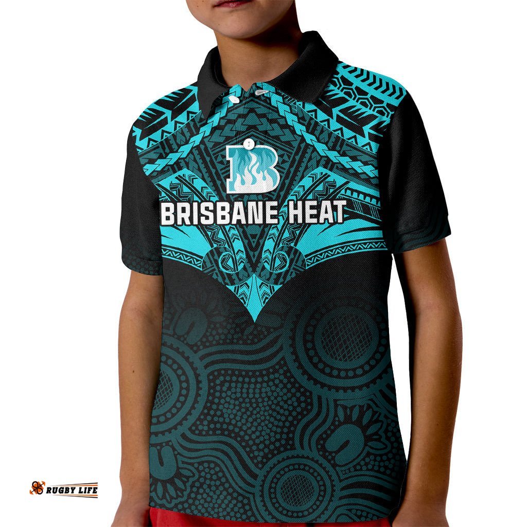 Custom Brisbane Heat Cricket Kid Polo ShirtUnique Indigenous Art Mix Polynesian Pattern