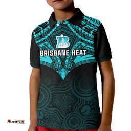 Custom Brisbane Heat Cricket Kid Polo ShirtUnique Indigenous Art Mix Polynesian Pattern