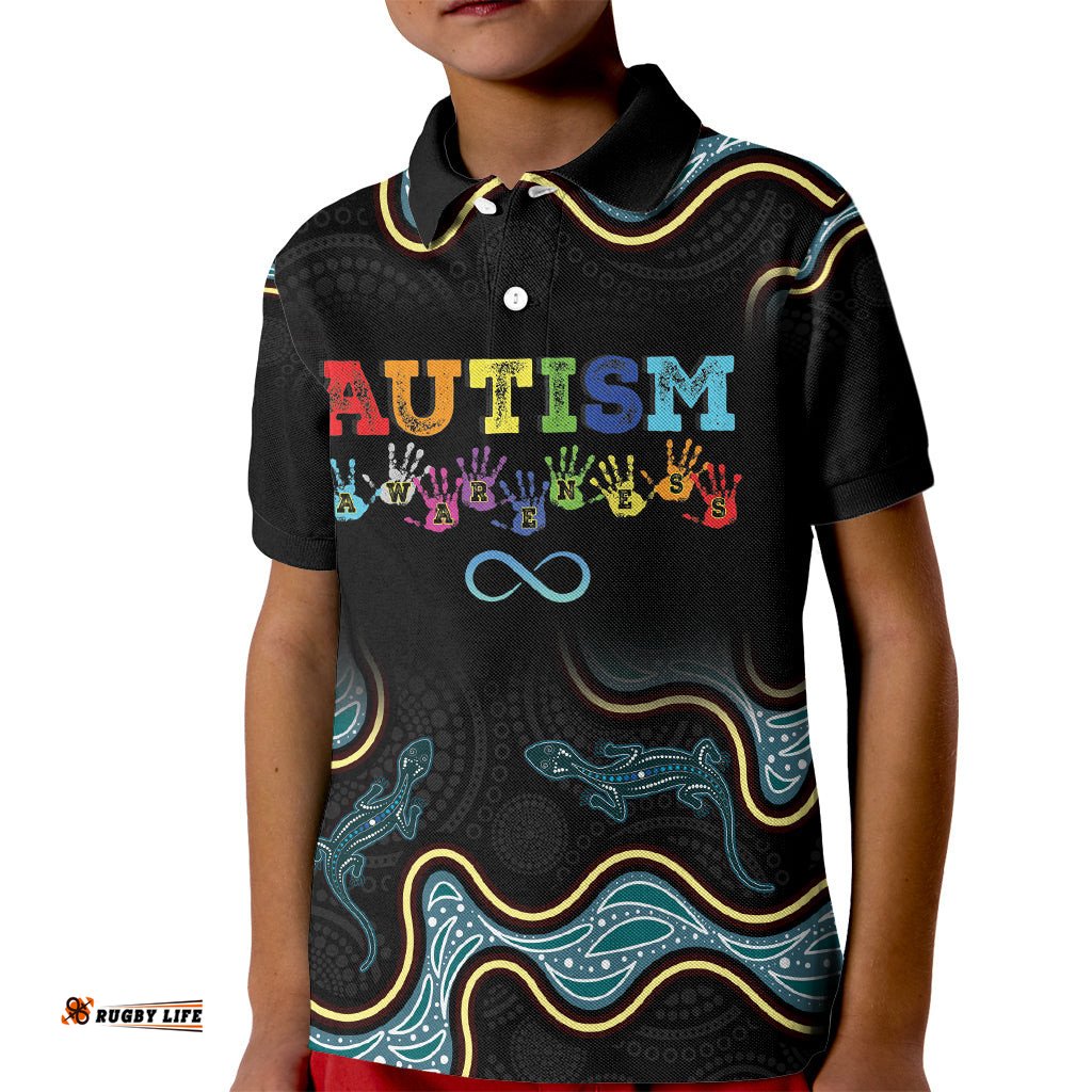 Australia Autism Awareness 4 April Aboriginal Lizard Kid Polo Shirt