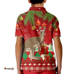 Australia Christmas Kid Polo Shirt Aussie Kangaroo Santa Merry Xmas