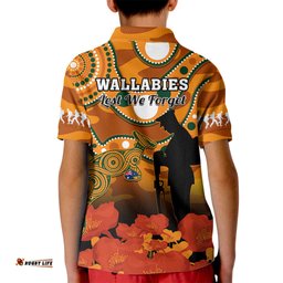 Wallabies Rugby ANZAC Kid Polo Shirt Aboriginal Camouflage Lest We Forget