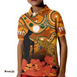 Wallabies Rugby ANZAC Kid Polo Shirt Aboriginal Camouflage Lest We Forget