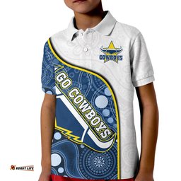 Custom Text And Number Cowboys Rugby Polo Shirt KID Indigenous PatternPremiers Sporty Style