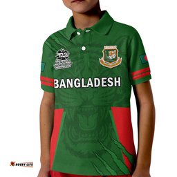Custom Text And Number Bangladesh Cricket Polo Shirt KID TigersMens T20 World Cup