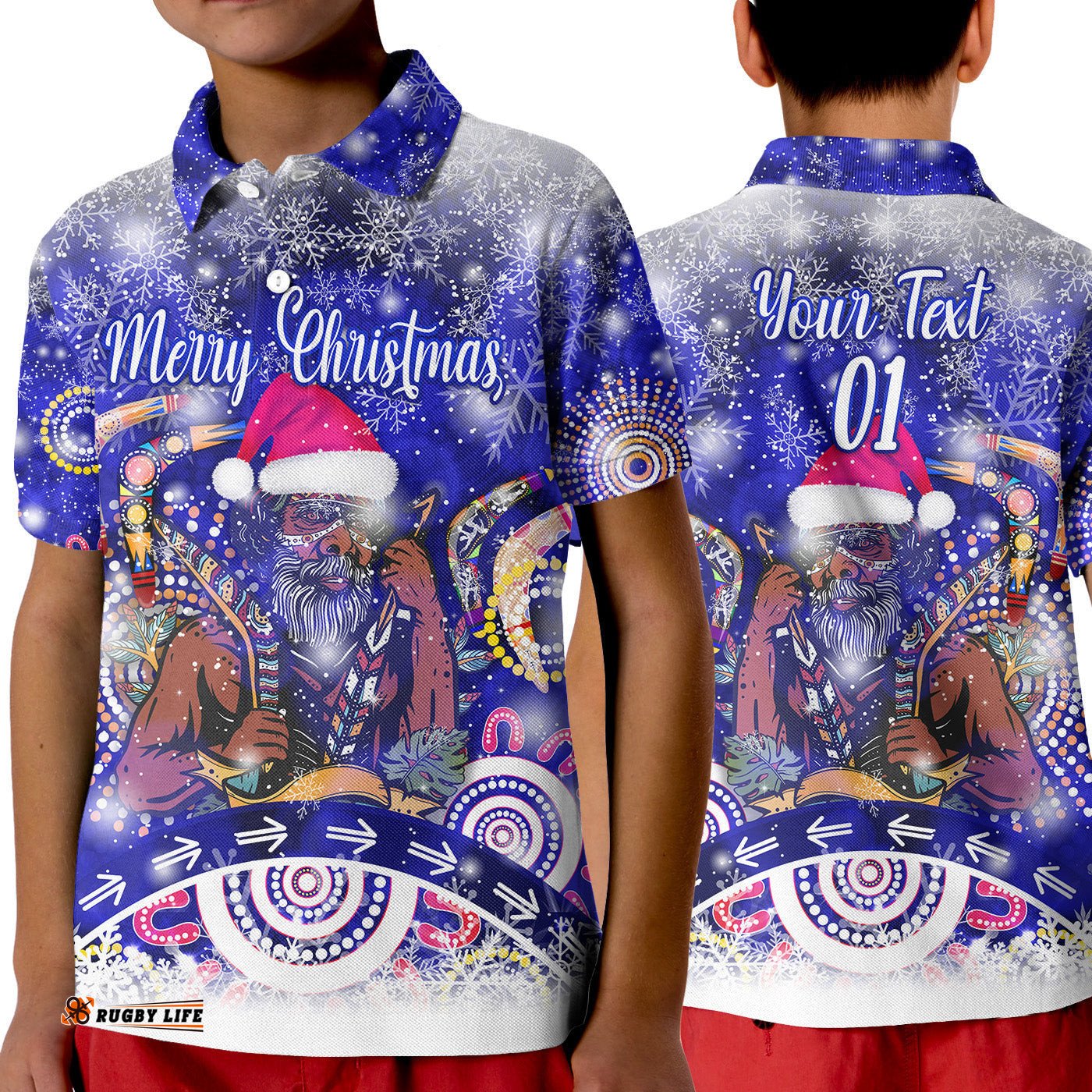 Custom Personalised Australian Boomerang Indigenous Vibes Christmas Polo Shirt KID Original Style - Blue
