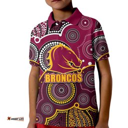 Custom Personalised And Number Broncos NRL Kid Polo Shirt Aboriginal Patterns