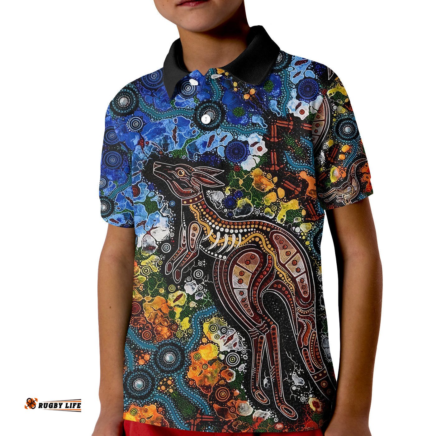 Kangaroos Indigenous Polo Shirt KID Australia