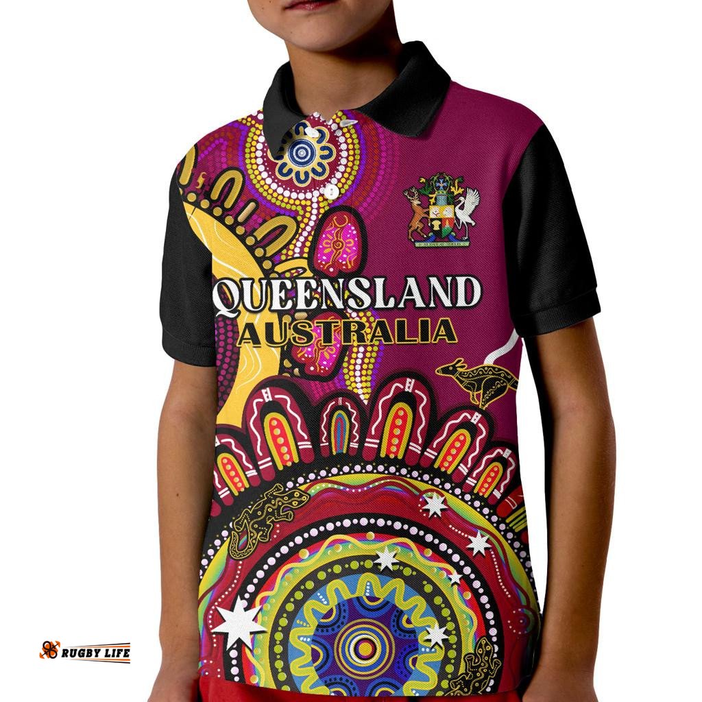 Custom Personalised Queensland State Polo Shirt KID QLD Australian Indigenous Art