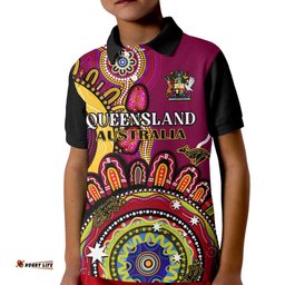 Custom Personalised Queensland State Polo Shirt KID QLD Australian Indigenous Art