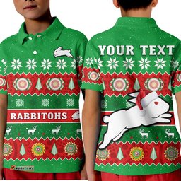 Custom Personalised Rabbitohs Christmas Polo Shirt KID Souths Aboriginal Art Merry Xmas